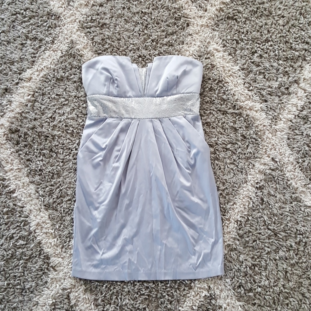 Silver Sequin Strapless Dress